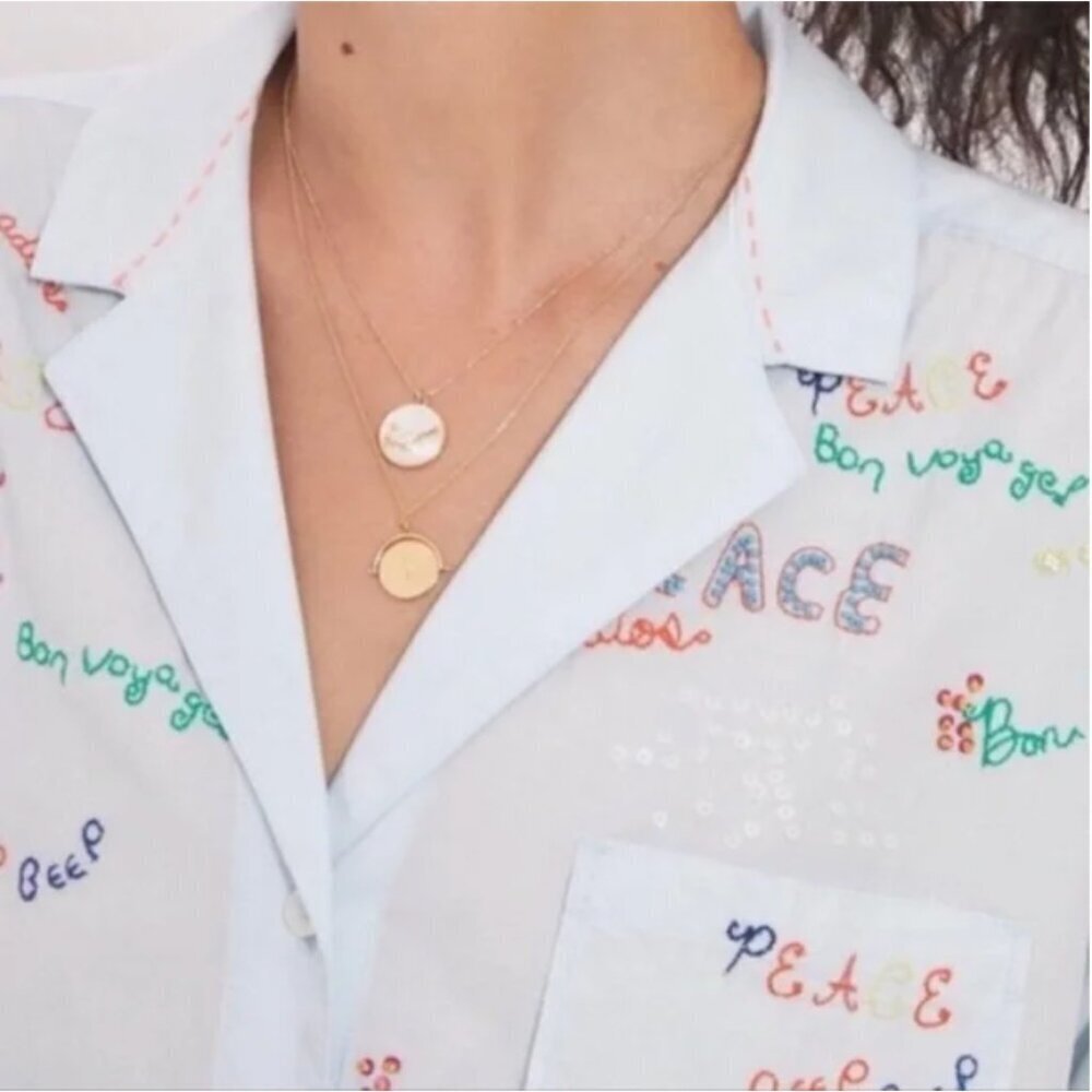 Anthropologie Maeve The Clarissa Bon Voyage Beaded Button Down Shirt - Picture 4 of 13